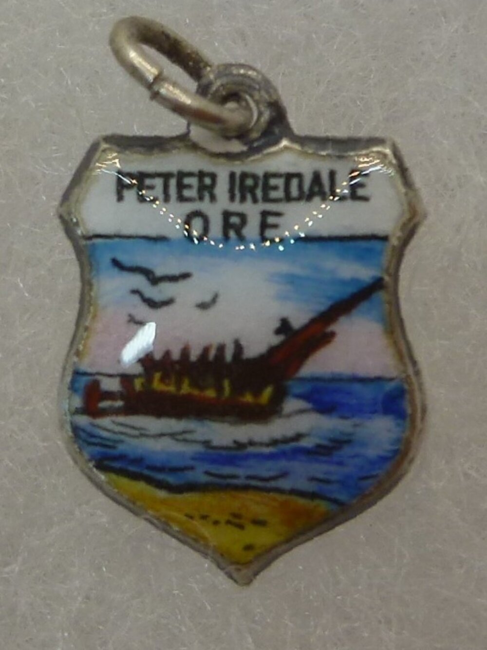Silver & Enamel Peter Iredale Shipwreck Oregon Travel Shield Charm